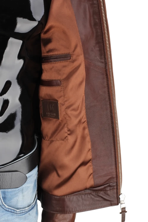 OUT251 - L - Lekka męska kurtka skórzana kolorze brązowym DORJAN Outlet 9.webp