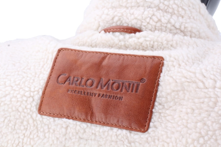 ELV090 - Kurtka skórzana męska / wewnętrzne logo CARLO MONTI odciśnięte w skórze