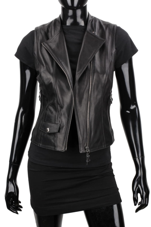 KRY450 - kamizelka skórzana damska z asymetrycznym zapięciem DORJAN