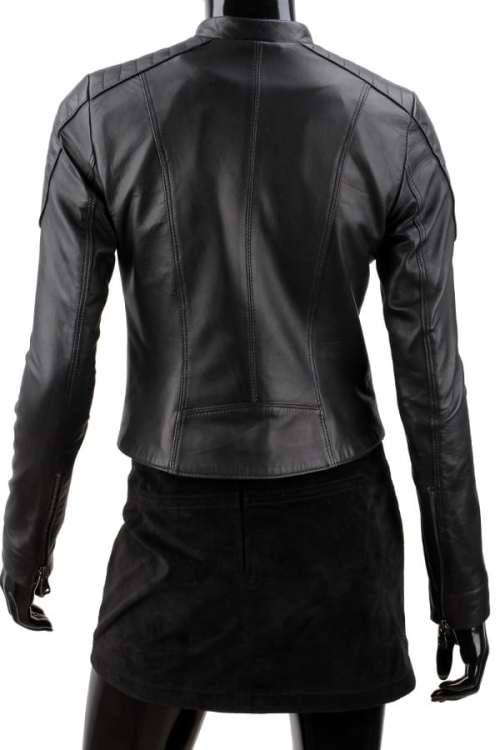 MEL450 - Ramoneska skórzana damska z pikowanymi ramionami DORJAN