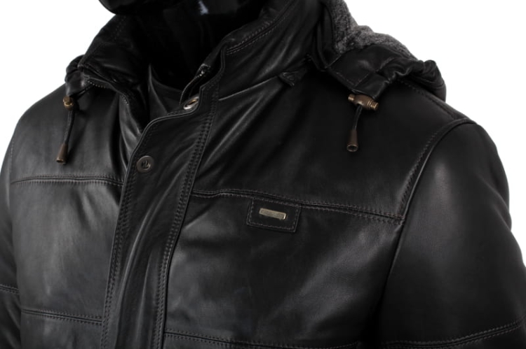 Kurtka skórzana pikowana męska DORJAN CM BRU450_4 ciepła stójka 