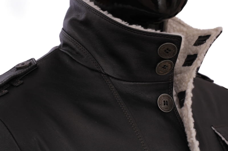 ELV950 - Ciepła Kurtka skórzana męska / wysoka stójka z ociepleniem z kożucha CARLO MONTI