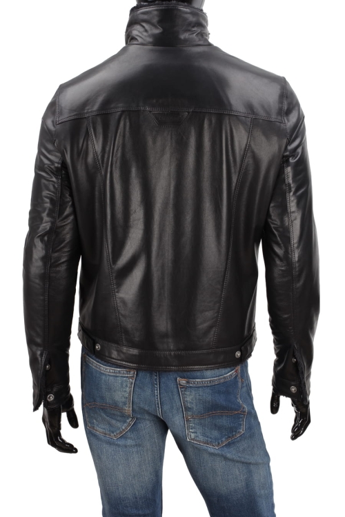 KTMK450 - Czarna katana skórzana męska z kożuchem / regulacja obwodu za pomocą pasków zapinanych na napy DORJAN