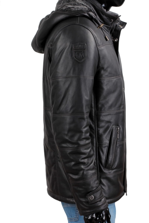 Kurtka skórzana pikowana męska DORJAN CM BRU450_4 ramie i logo 