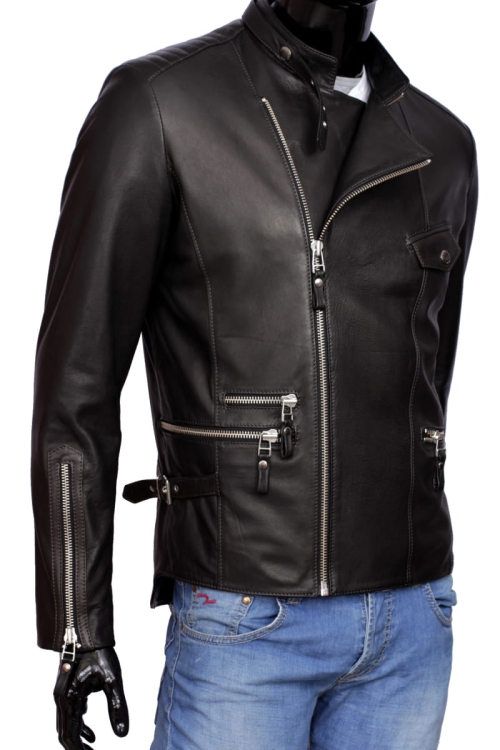 LEO950_3 - Ramoneska Skórzana Męska Vintage Carlo Monti z metalowymi, szlifowanymi zamkami