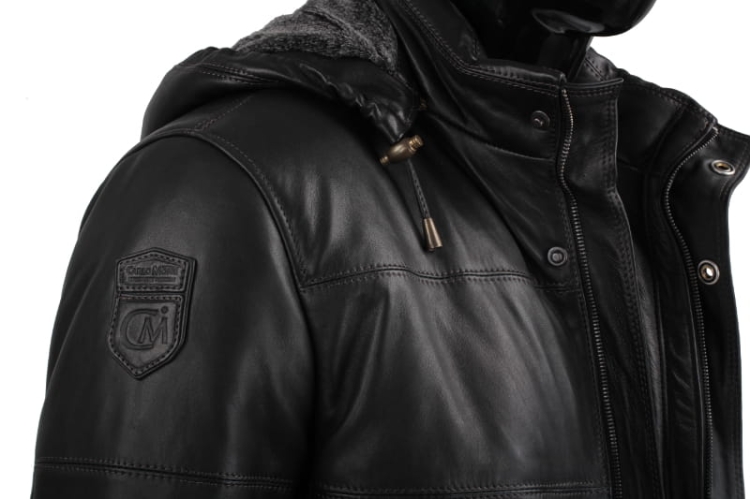 Kurtka skórzana pikowana męska DORJAN CM BRU450_4 odpinany kaptur  