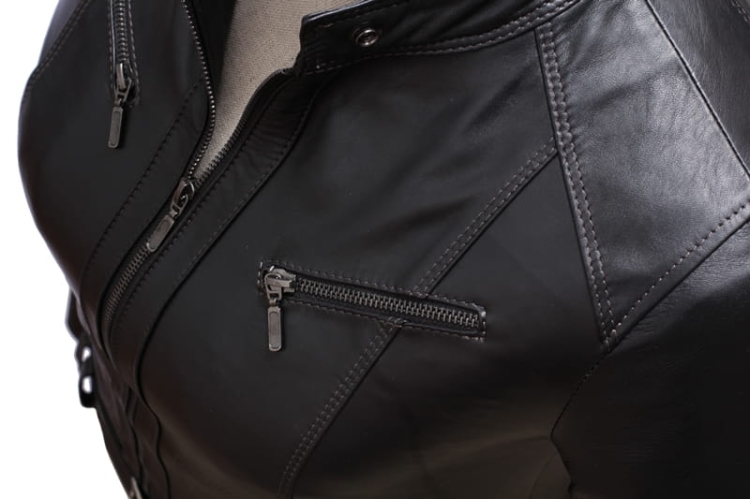 SAR450 - czarna damska kurtka skórzana z paskiem na klamrę i z kieszeniami DORJAN