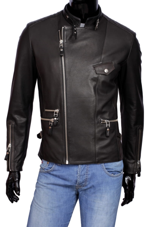 LEO950_3 - Czarna Ramoneska Skórzana Męska Carlo Monti z dużą ilością kieszeni