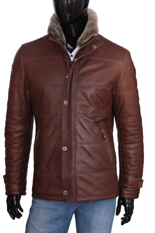 Kurtka skórzana pikowana męska CARLO MONTI BRU117
