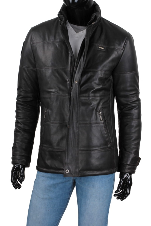 Kurtka skórzana pikowana męska DORJAN CM BRU450_4 czarna skóra naturalna 