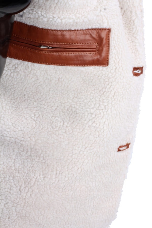 ELV090 - Kurtka skórzana męska / podszycia z jasnego kożucha eko DORJAN