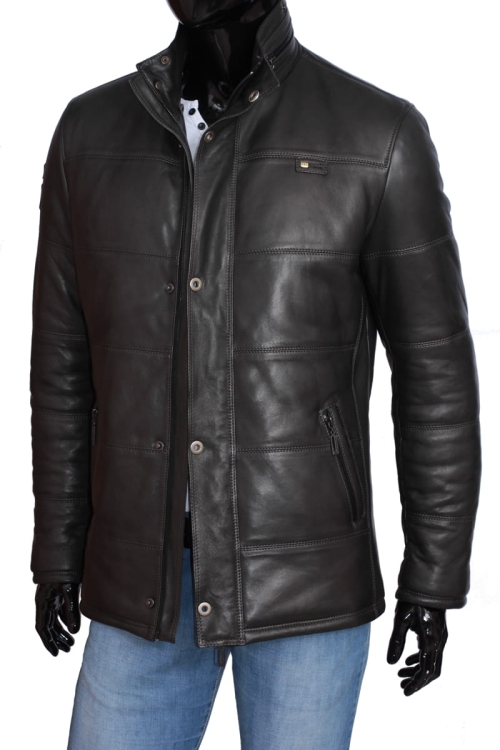 Kurtka skórzana pikowana męska CARLO MONTI BRU100