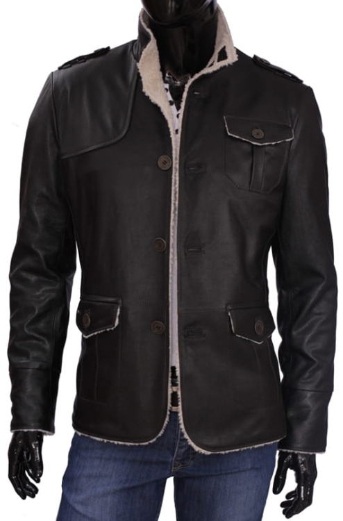 ELV950 - Czarna Kurtka skórzana męska na jesień i zimę, z dużą ilością kieszeni CARLO MONTI