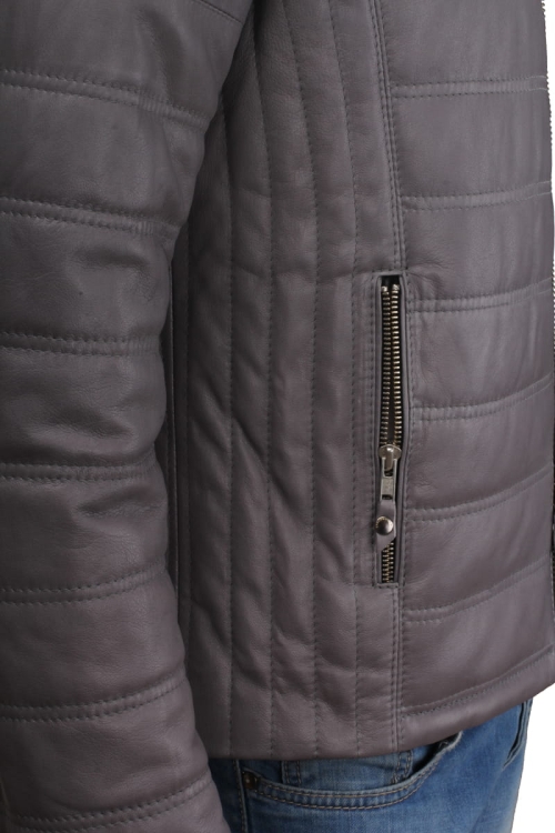Kurtka skórzana pikowana męska DORJAN CM NIK102 kieszeń i przeszycia boczne 