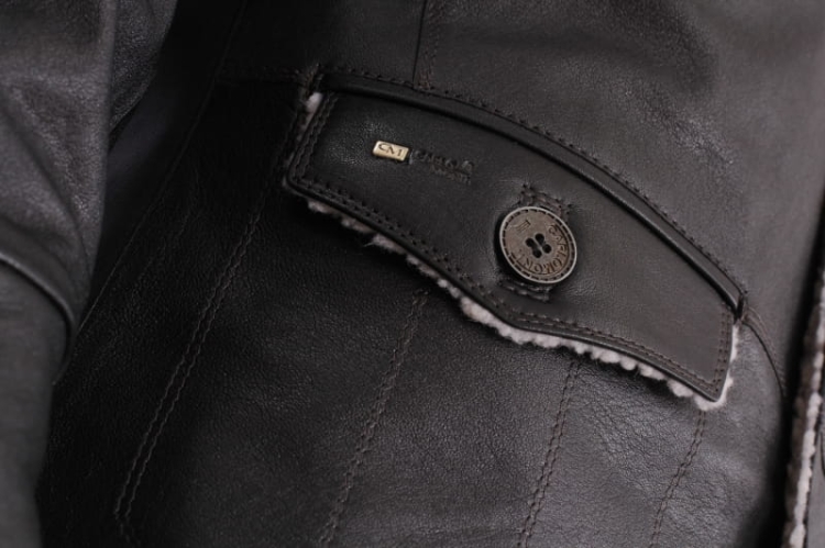 ELV950 Ciepła Kurtka skórzana męska / dolna kieszeń zewnętrzna z patką za guzik CARLO MONTI