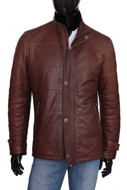 Kurtka skórzana pikowana męska CARLO MONTI BRU117 przód