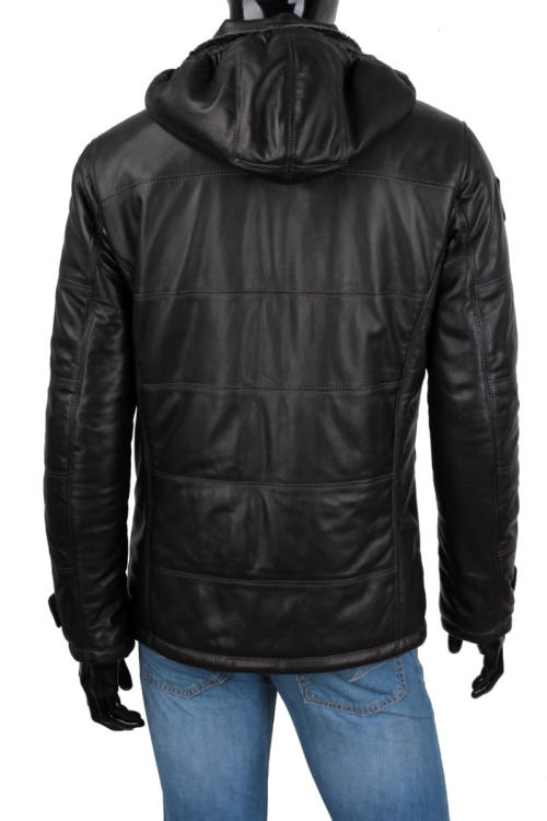 Kurtka skórzana pikowana męska DORJAN CM BRU450_4 kaptur 