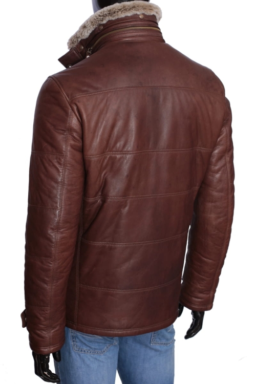 Kurtka skórzana pikowana męska CARLO MONTI BRU117