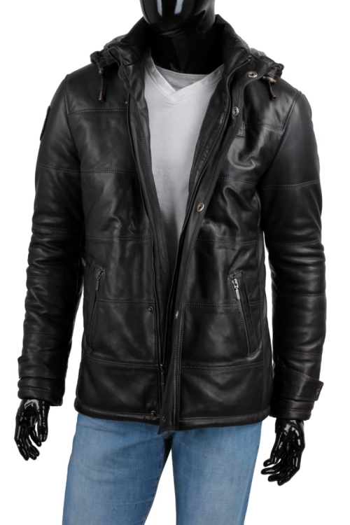 Kurtka skórzana pikowana męska DORJAN CM BRU450_4 jesień zima 