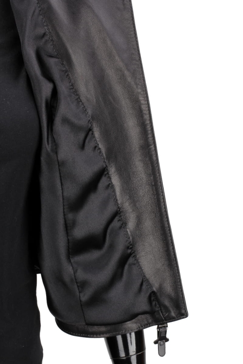 KRY450 - kamizelka skórzana damska z asymetrycznym zapięciem z satynową podszewką DORJAN