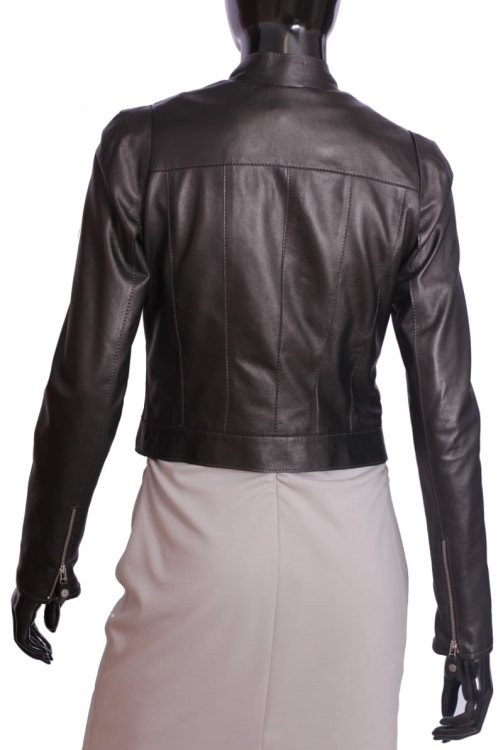 NS450 - czarna ramoneska skórzana damska w stylu vintage /dopasowana/ ze stójką/ DORJAN