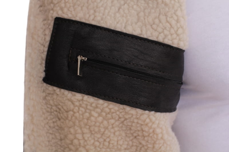 ELV950 - Ciepła Kurtka skórzana męska / jasny kożuch ekologiczny na podszyciu CARLO MONTI