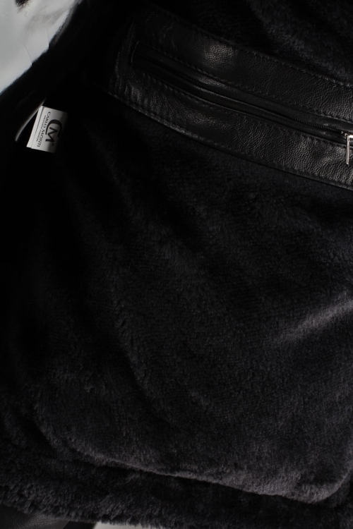 KTMK450 - Czarna katana skórzana męska z kożuchem / wewnętrzne podszycie czarnym futerkiem eko DORJAN