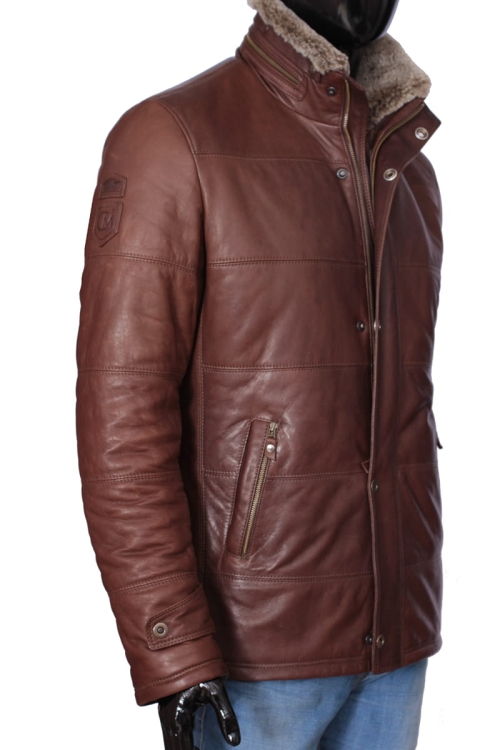 Kurtka skórzana pikowana męska CARLO MONTI BRU117 bok