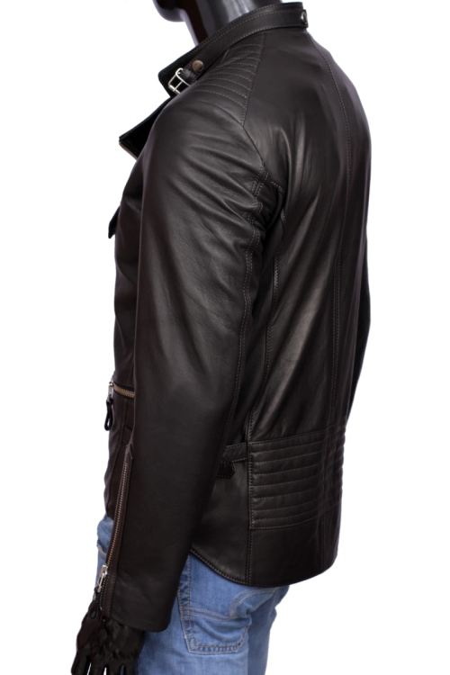 LEO950_3 - Ramoneska Skórzana Męska Vintage Carlo Monti z wydłużonym tyłem